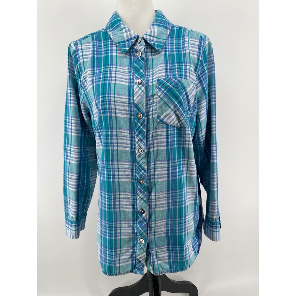 Soft Surroundings Top Women Medium Blue Artsy Boho Cowgirl Peacock Mixed Media